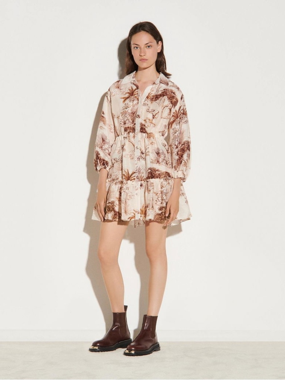 Sandro - Women's Animal Printed Linen and Silk Shirt Dress EU38
